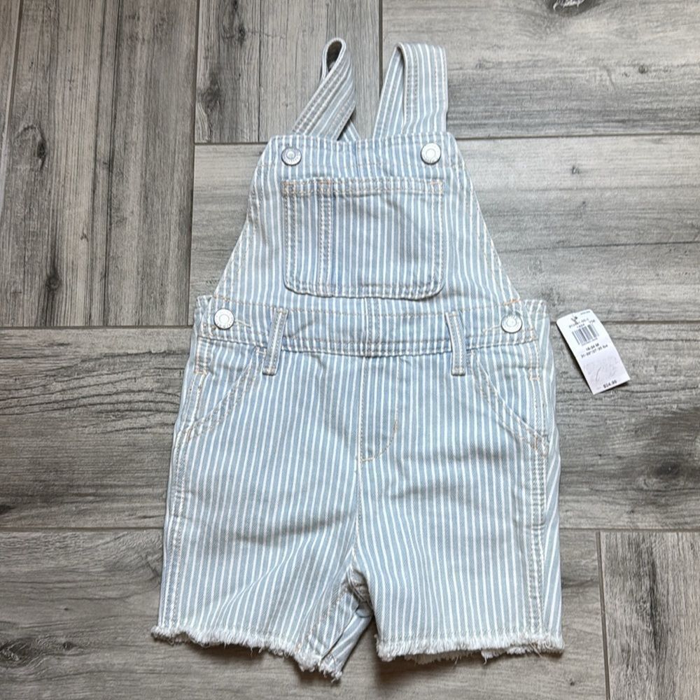 Old Navy Kids Light Blue Railroad Stripe Jeans Overall Size 18-24M NWT